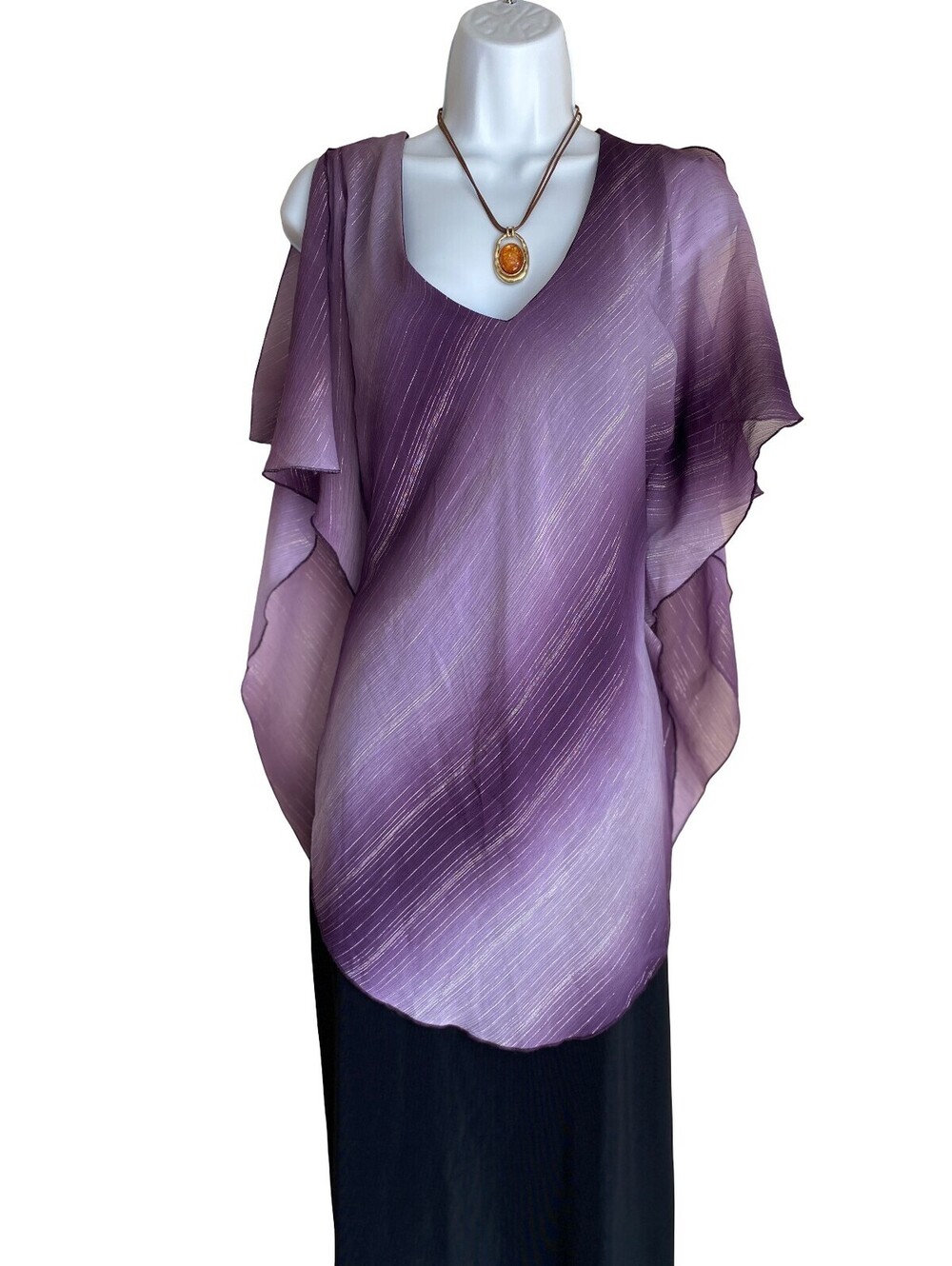 Y2K Studio 1940 Women's Plus 20 Purple Boho Tunic Blouse Kimono Shawl Cardigan
